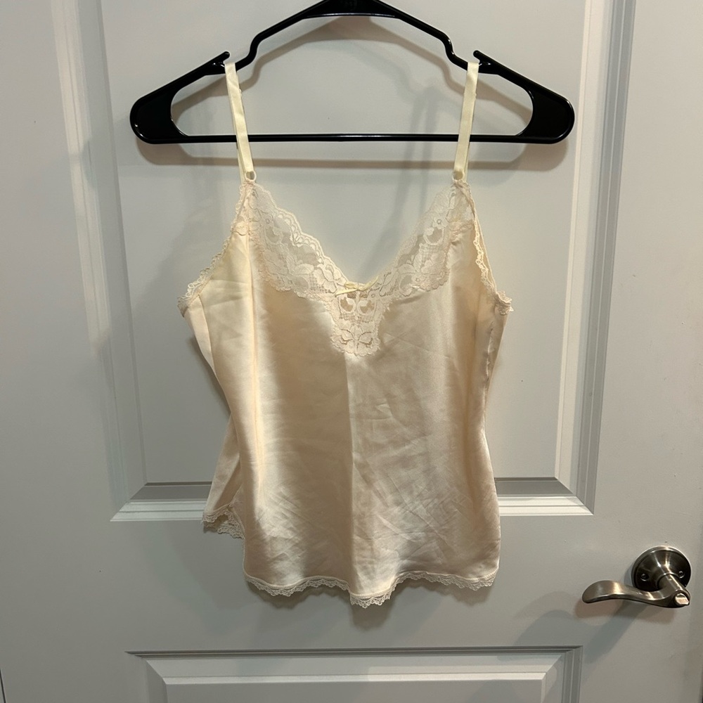 Vintage 90s Maidenform Satin Lace Camisole Ivory Coquette Lingerie Slip Top